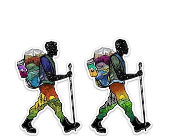 Hiker Guy Sticker, Pointillism Style, Weatherproof Vinyl