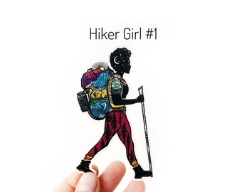 Hiker Girl #1 Weatherproof and durable, Outdoor sticker, Travel sticker, Wanderlust, Galaxy, Moon sticker, Collectible  stickers