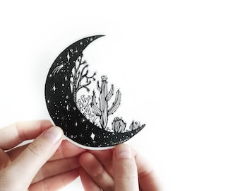 Desert Moon 4" vinyl weatherproof stickers cactus art saguaro