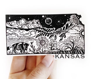 Kansas State Sticker  4" Weatherproof and durable,  Outdoor sticker, Travel sticker, Wanderlust, Moon , Trees