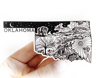 Oklahoma State Sticker  4" Weatherproof and durable,  Outdoor sticker, Travel sticker, Wanderlust, Moon , Trees