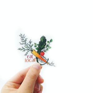 Eat Local Garden Sticker 3 & 4 Weatherproof and durable, Veggies, Carrots, Kale, Radish, Vegetable art, Gardening art, Organic, Local image 2
