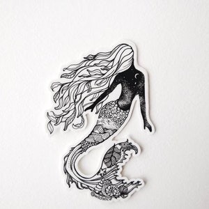 Mermaid Sticker, Stella Maris, ocean, waves, sea, starfish, seashells, seaweed, mermaid hair