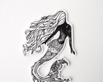 Mermaid Sticker, Stella Maris, ocean, waves, sea, starfish, seashells, seaweed, mermaid hair
