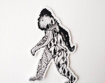 Sasquatch Bigfoot Yeti Sticker 4" Weatherproof and durable, Outdoor sticker, Wildlife, Mountains , Trees