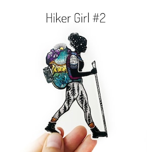 Hiker Girl #2 Weatherproof and durable, Outdoor sticker, Travel sticker, Wanderlust, Galaxy, Moon sticker, Collectible  stickers