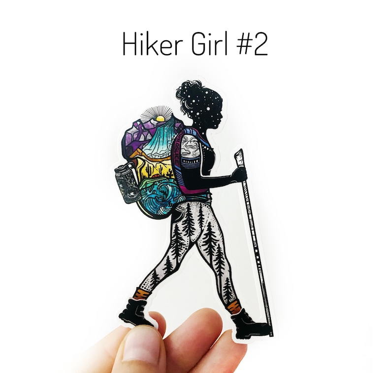 Hiker Girl 2 Weatherproof and durable, Outdoor sticker, Travel sticker, Wanderlust, Galaxy, Moon sticker, Collectible stickers image 1