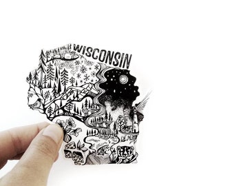 Wisconsin State  4" Weatherproof and durable, Outdoor sticker, Travel sticker, Wanderlust, Mountains, Stickers, bumper stickers