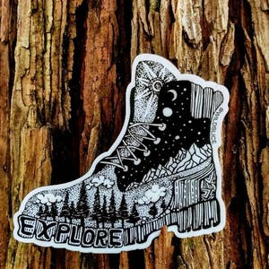 Hiking Boot Sticker 4" Weatherproof and durable, Outdoor sticker, Travel sticker, Wanderlust, Galaxy, Moon sticker, Collectible  stickers