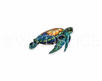 Sea Turtle Sticker, Weatherproof Vinyl Decal, Galaxy Moon Art (4")