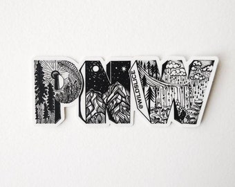 PNW, Pacific Northwest 4&quot; Weatherproof and durable, Outdoor sticker, Travel sticker, Wanderlust, Mountains, Moon , Trees and stars sticker
