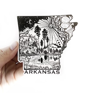 Arkansas State Sticker  4" Weatherproof and durable,  Outdoor sticker, Travel sticker, Wanderlust, Moon , Trees
