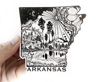 Arkansas State Sticker  4" Weatherproof and durable,  Outdoor sticker, Travel sticker, Wanderlust, Moon , Trees