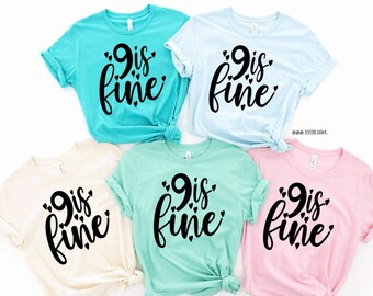 9th Birthday Girl's Shirt: '9 is Fine' with Hearts