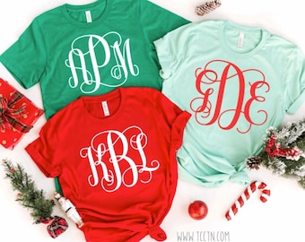 Cursive Monogram Christmas Shirt | Personalized Initial Holiday Tee