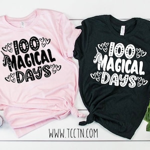 100 Magical Days Shirt | Girls Adult Pink Black or White Top | 1st 2nd 3rd 4th 5th Grade Kindergarten Teacher Trendy Unicorn School Party