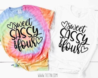 Sweet Sassy and Four Shirt | Girl's Birthday Tie Dye Solid Color Tops | 4th Bday 4 years old Outfit | Photo Prop Gift Fourth Hearts Trendy