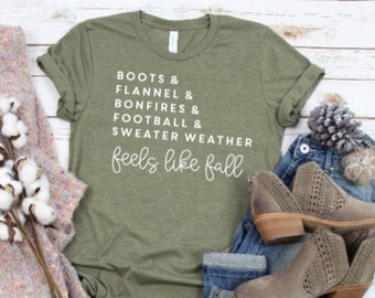 Boots Flannel Bonfires Football Sweater Weather Feels Like Fall Shirt October Fall Autumn Top for moms teachers gift clothing outfit Tops