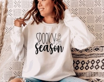 Spooky Season Ghost Sweatshirt: Trendy Halloween Fleece Pullover