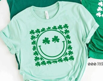 Happy Groovy Shamrock Shirt | Retro Inspired St Patrick's Day Top | Trendy Green Mint Saint Paddy's Fun St Patty's Outfit Gift Clothing Idea