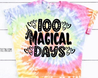 Tie Dye 100 Magical Days Shirt | Unicorn Teacher Girls Top | 1st 2nd 3rd 4th 5th 6th Grade Kindergarten Outfit | Trendy 100th Day Party Idea