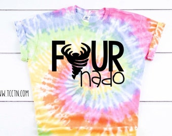 Tie Dye Fournado 4 year old Birthday Shirt Four Years Old Tornado Four nado Top Trendy Fun 4 year old birthday Clothing Gift Outfit Party