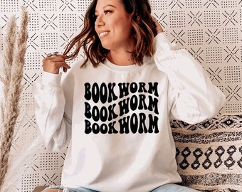 Bookworm Sweatshirt | Reading Fleece Crew Clothing Outfit Gift for Readers Teacher Librarian I Love Reading Top Fall Back to School Books