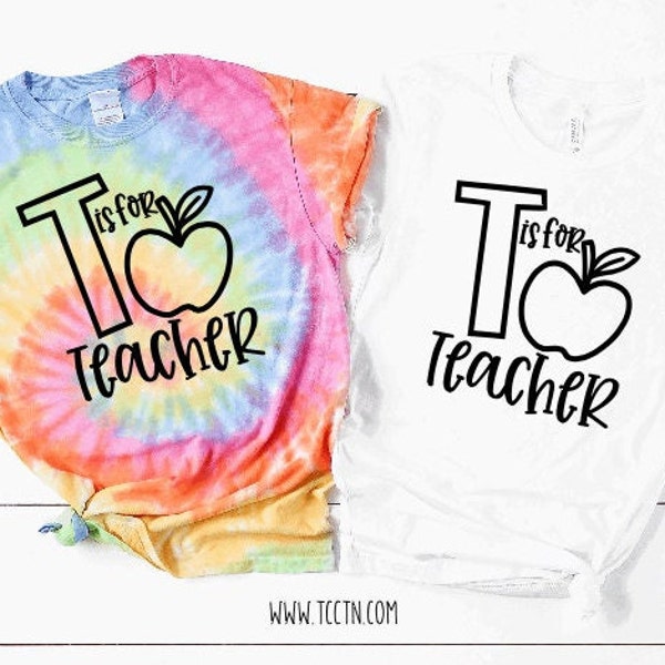 T is for Teacher Tie Dye Apple Shirt | First Day K 1st 2nd 3rd 4 Grade Trendy Top Kindergarten Back to School Teaching Outfit clothing gift