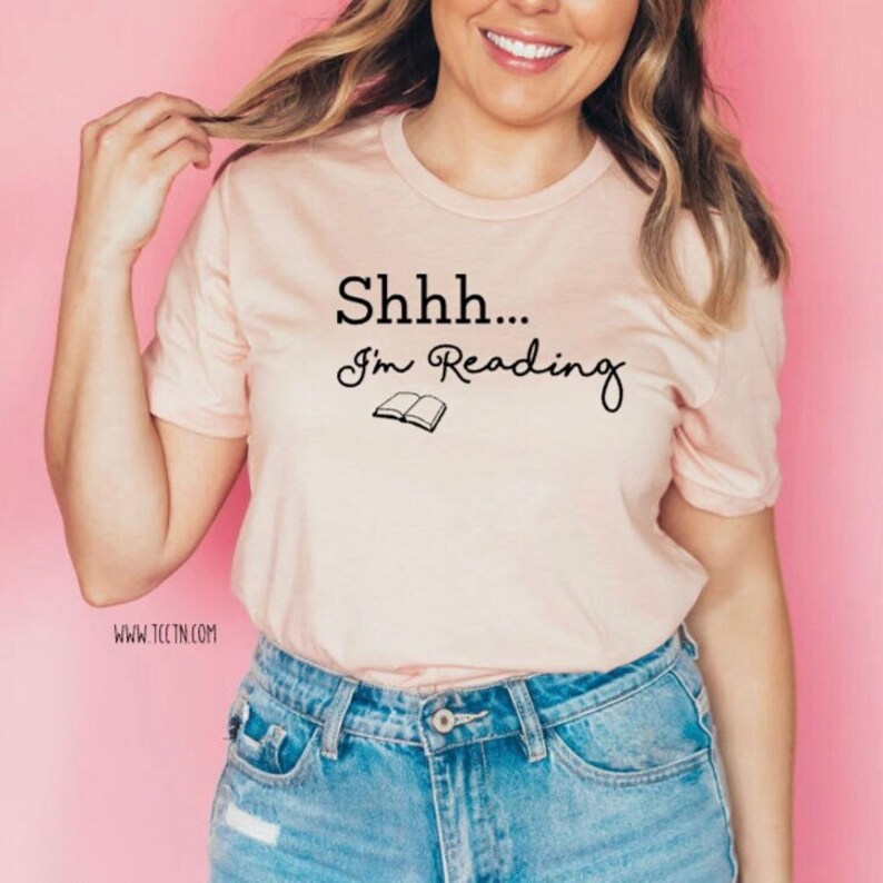 Shh...I'm Reading Shirt Fun Reading Top, Book Tee, Gifts for Mom, Reader Gift, Teacher Librarian Clothing, Book Lover Trending for Women Peach Shirt