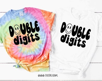 Double Digits Groovy Shirt | Tie Dye 10 year old Top | Girls Youth Ladies Adult 10th Birthday Outfit | Happy Birthday Clothing Gift Party