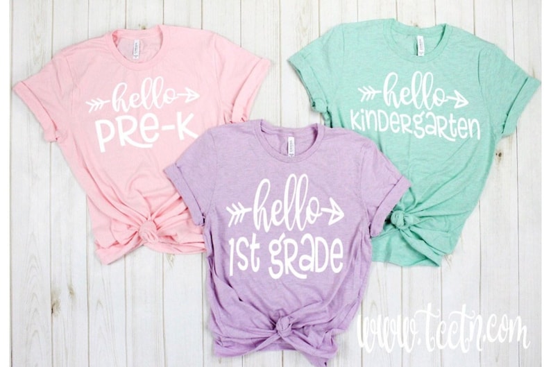 Hello Grade Back to School Shirt | First Day of School Girls Adult Pink Mint Lavender Hello Preschool 1st 2nd 3rd 4th 5th 6th Grade Teacher 