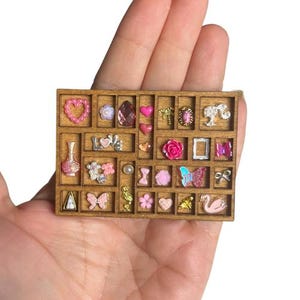 THE DOLL'S TRAY Curated Collection of All Things Pink | Version 1 Horizontal | Dollhouse Miniature | Tiny Trinket Shadow Box 1:12 Scale
