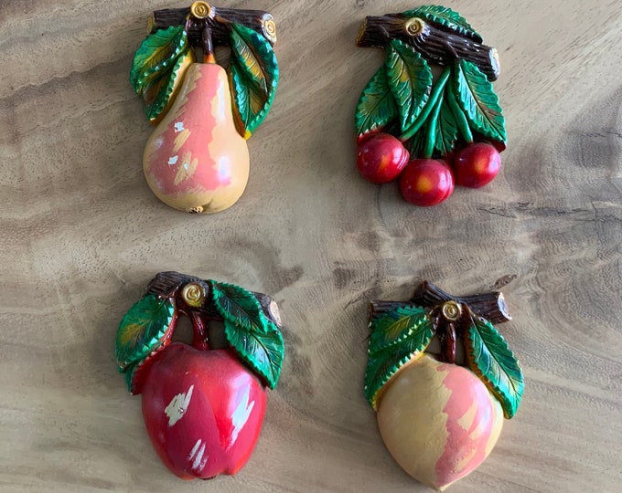 Vintage Chalkware Fruit Wall Plaques / Kitchen Fruit Wall Etsy