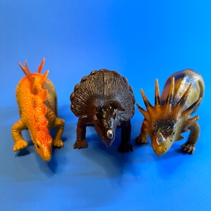 Vintage 1985 Dinosaur Action Figures Imperial Brand Hard-Rubber -CHOICE: Stegosaurus, Triceratops, Styracosaurus