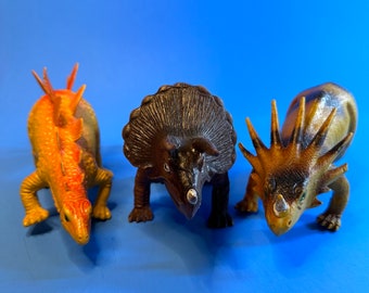 Vintage 1985 Dinosaur Action Figures Imperial Brand Hard-Rubber -CHOICE: Stegosaurus, Triceratops, Styracosaurus