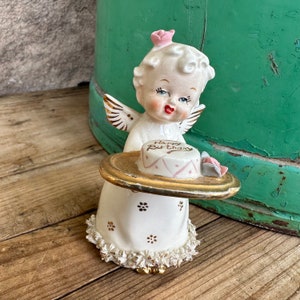 Vintage Happy Birthday Angel Napco Birthday Angel Figurine - Spaghetti Trim Porcelain Figurine