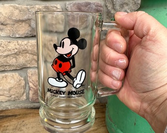 Tazza in vetro trasparente vintage di Topolino, tazza da birra Disney World - Souvenir Disney vintage