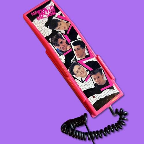 Vintage 1990 Hasbro New Kids on the Block Hot Pink Phone With Wall