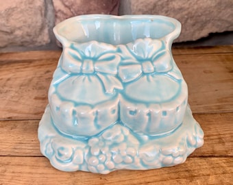 Vintage Ceramic Blue Baby Bootie Planter - Vintage Nursery Decor