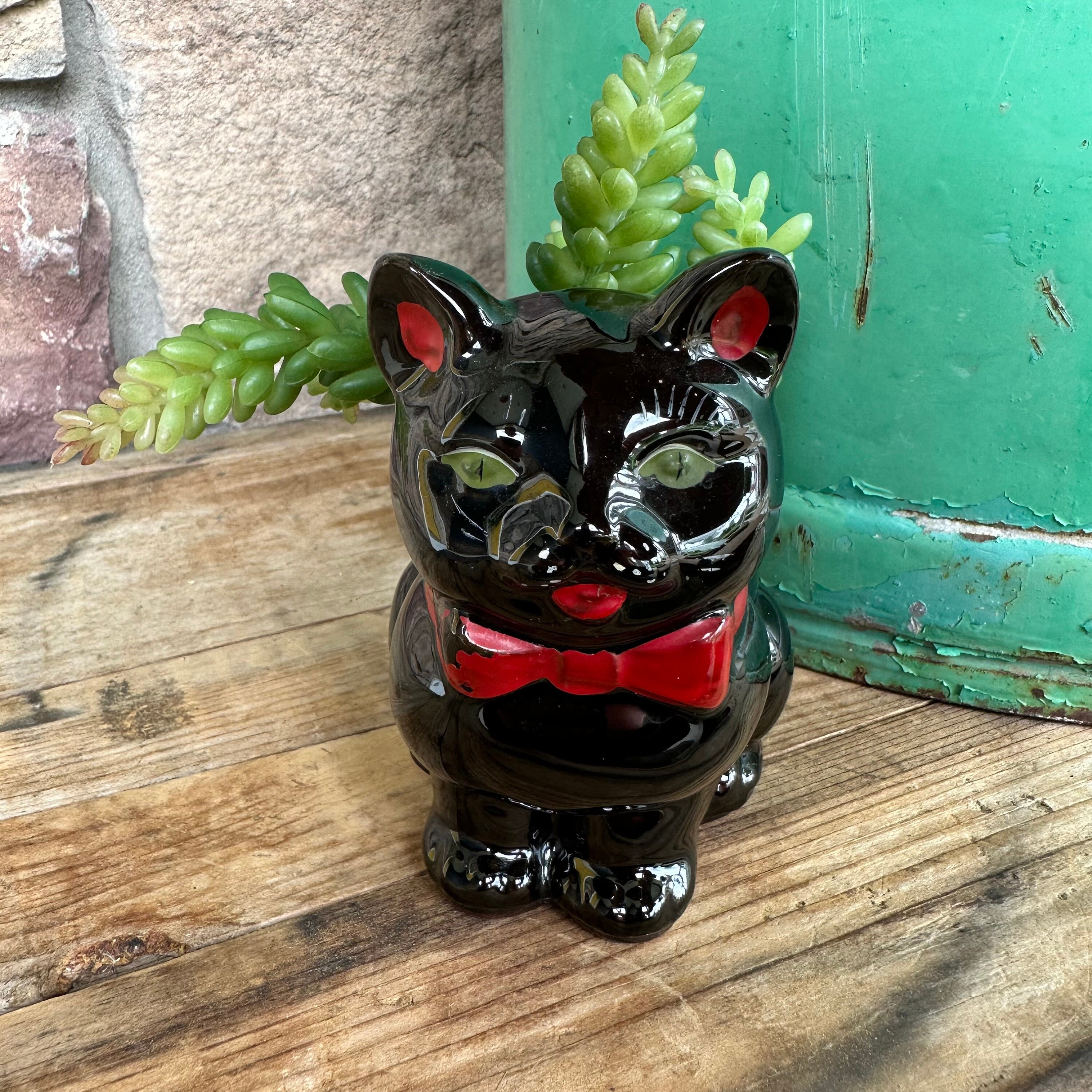 小物 Vintage Decadent leopard muffler Vintage Shafford Black Cat Bow Tie Planter Made in Japan