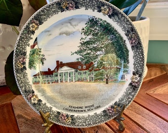 Vintage FENIMORE COOPERSTOWN NY Decorative Souvenir Transferware Wall Plate, Small Retro Wall Decor, Old English Staffordshire Ware