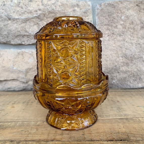 Vintage Amber Indiana Glass Stars and Bars Glass Fairy Lamp Etsy