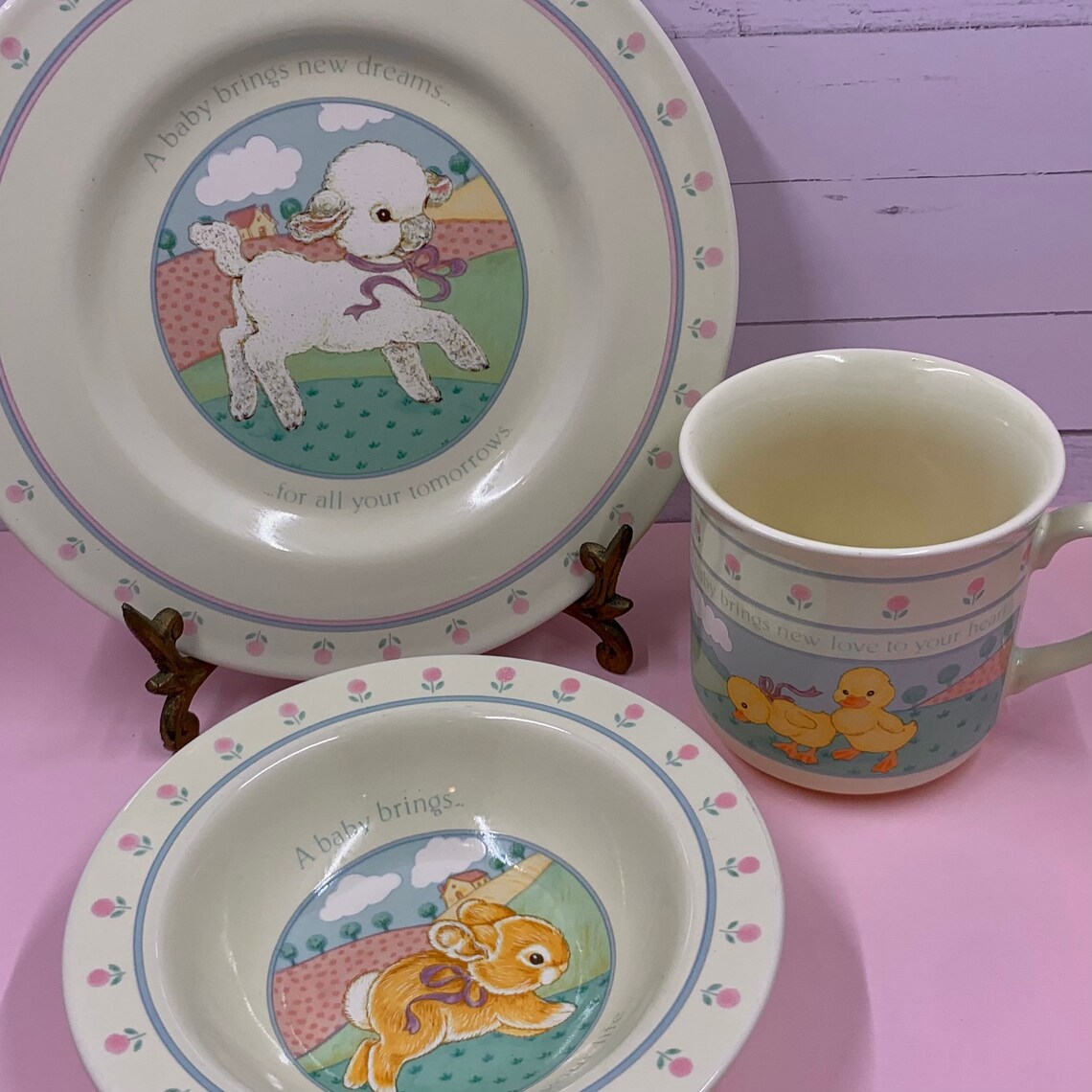 Vintage Baby Dish Set Hallmark 1984 Plate Cup and Bowl Etsy