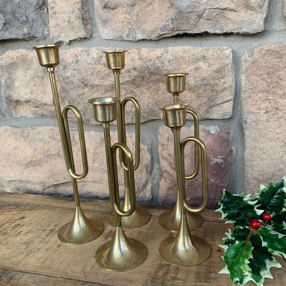 Vintage Gold Brass Trumpet Candle Stick Holders Set of 5 - Etsy Canada