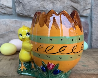 Vintage Hand Painted Easter Chick with Easter Egg Ceramic Planter