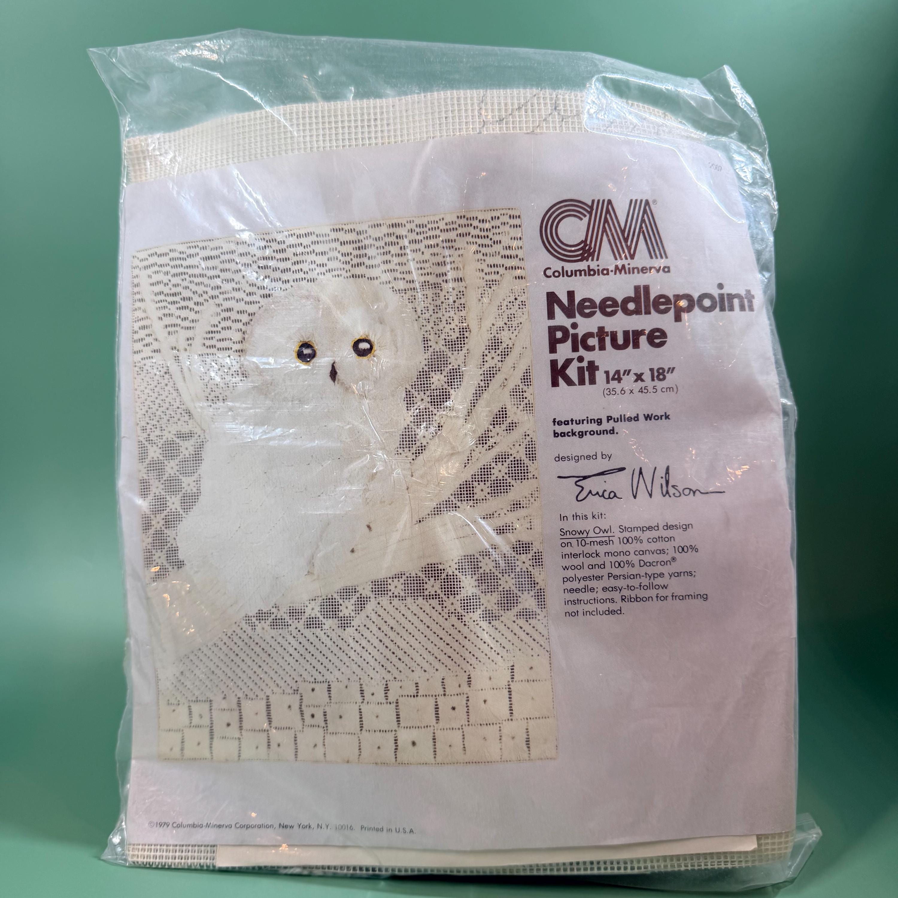 Vintage Columbia Minerva Snowy Owl Needlepoint Kit Erica Wilson 1979 NOS 14x18