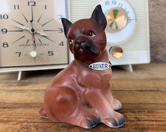 Vintage Boxer Dog Figurine in Chain Collar Made in Japan