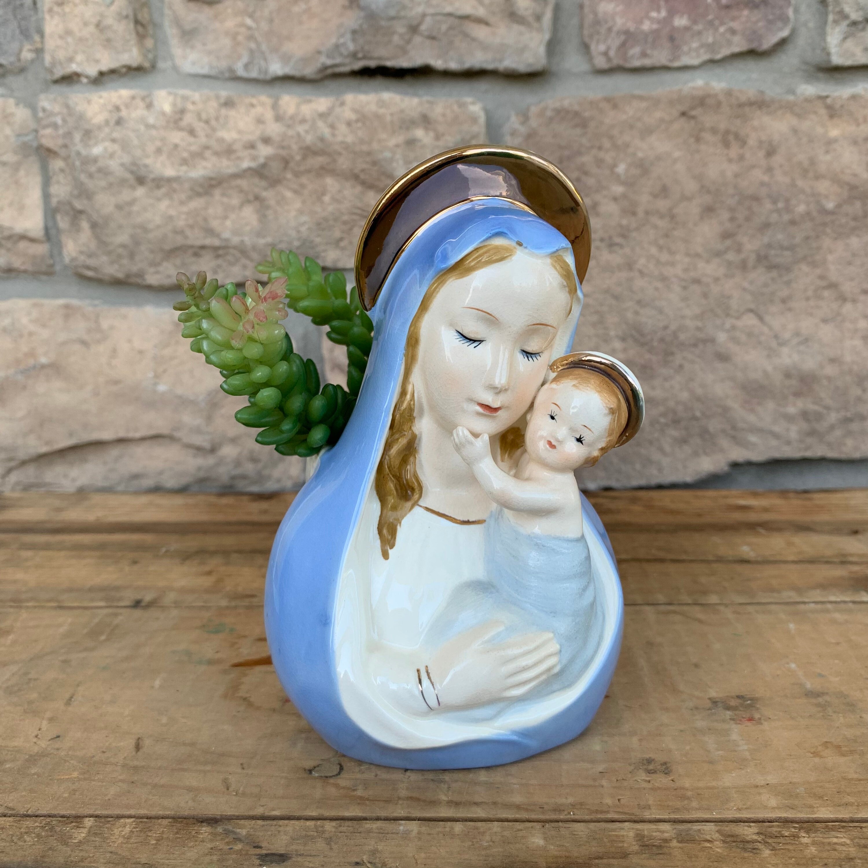 [Aktives Thema] Vintage Virgin Mary Planter Blessed Ceramic God, Etsy Century of Religious Baby Mother Österreich Mid Planter Jesus, with 