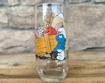 Vintage Hardee's 1983 Smurf Glass HEFTY SMURF - Retro Collectible for Nostalgic Smurf Fans