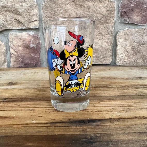 Vintage Mickey and Minnie Mouse Baseball and Cheerleader Juice Glass 